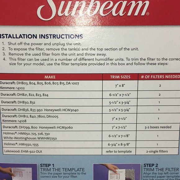 Sunbeam Cool Mist Humidifier Universal Filter Holmes Honeywell 2 Pk Arm & Hammer - Picture 7 of 12